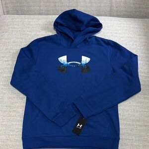 Under Armour Royal Blue Pullover Hoodie with Mountain Logo
